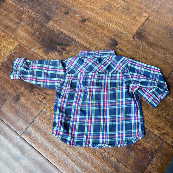 Old Navy Boys 6-12 Month 9 Month Blue Red Green Plaid Button Down Collared Shirt - Picture 4 of 4